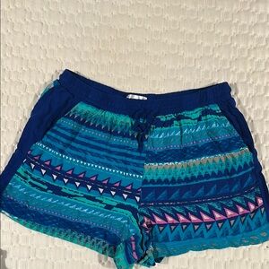 ❄️ 5/$5 ❄️ Source Unknown Blue & Green tribal print Shorts with Elastic Waist